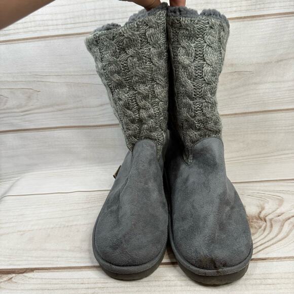 Muk Luks Gray Sherpa Lined Sweater Boots Size 9 - Picture 11 of 12